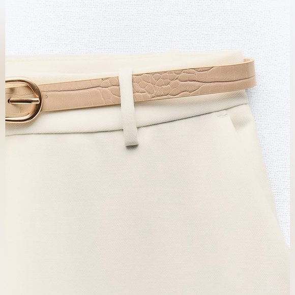 NWT. Zara Ecru Viscose Blend Belted Straight Leg Pants. Size S. - Picture 8 of 11